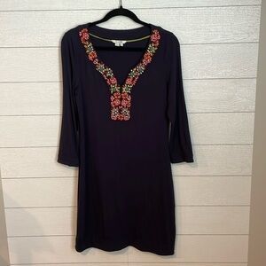 Boden‎ Women's Beaded navy shift dress size US 6 party boho holiday colorful